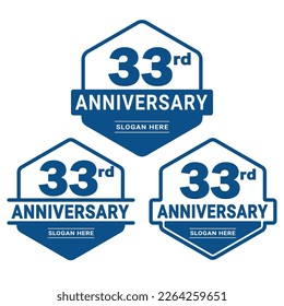 33 years anniversary celebration logotype. 33rd anniversary logo collection. Set of anniversary design template. Vector and illustration.