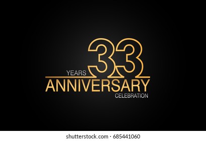 33 years anniversary celebration logotype. anniversary logo with golden and silver color isolated on black background, vector design for celebration, invitation card, and greeting card