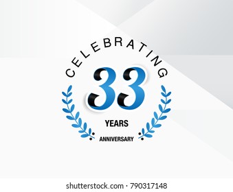 33 Years Anniversary celebration logotype , using combination blue and black colored font with laurel, isolated on white background
