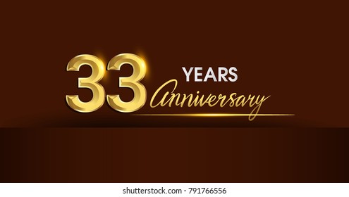 
33 years anniversary celebration logotype. anniversary logo with golden color and gold confetti isolated on dark background, vector design for celebration, invitation card, and greeting card