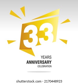 33 Years Anniversary celebration modern origami speech logo icon yellow white vector