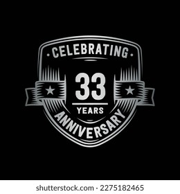 33 years anniversary celebration shield design template. 33rd anniversary logo. Vector and illustration.