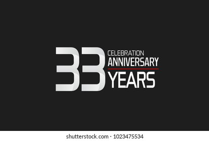 33 years anniversary celebration simple design white color with red line isolated on black background 