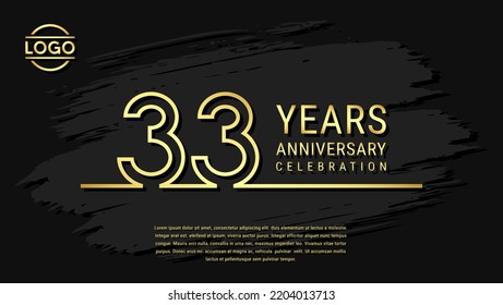 33 years anniversary celebration, anniversary celebration template design with gold color isolated on black brush background. vector template illustration