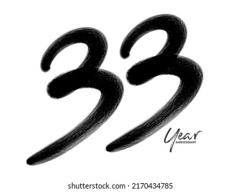33 Years Anniversary Celebration Vector Template, 33 Years  logo design, 33th birthday, Black Lettering Numbers brush drawing hand drawn sketch, number logo design vector illustration