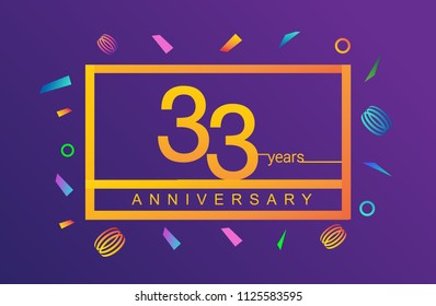 33 years anniversary celebration white square style isolated with colorful confetti background, design for anniversary celebration.
