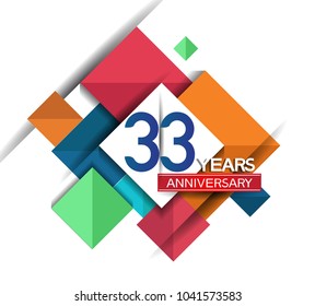 33 years anniversary design colorful square style isolated on white background for celebration