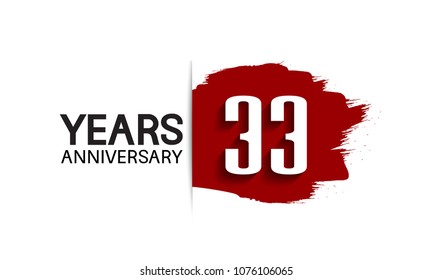 33 years anniversary design with red brush  isolated on white background for company celebration event