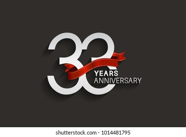 33 years anniversary design with silver color and red ribbon isolated on black background for celebration event