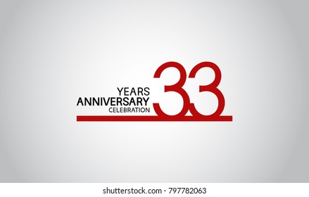 33 years anniversary design with simple line red color isolated on white background for celebration