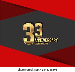 33 years Anniversary gold font with red fold on above and below font