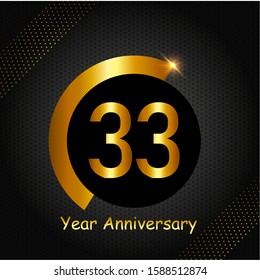 33 years anniversary golden color with circle ring isolated on black background for anniversary 