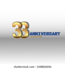 33 years Anniversary golden font with white background. golden number with blue and golden text. Simple design anniversary. Shadow in behind number and text. Elegant simple design