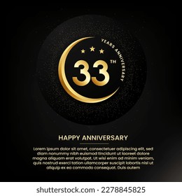 33 years anniversary with a half moon, stars, glitter and editable speech text. Golden half moon anniversary banner template with a golden number