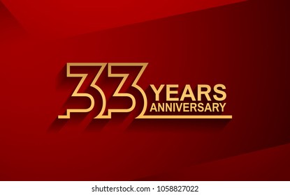 33 years anniversary line style design golden color with elegance red background for celebration