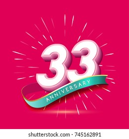 33 years anniversary logo celebration with firework and ribbon