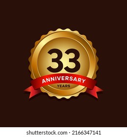 33 years anniversary logo with ribbon, golden Anniversary for booklet, leaflet, magazine, brochure poster, banner, web, invitation or greeting card. Vector illustrations.