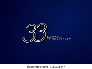 33 Years Anniversary Logo Silver Colored isolated on blue background, vector design for greeting card and invitation card