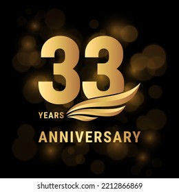 33 Years anniversary logo, Template design with gold color for poster, banners, brochures, magazines, web, booklets, invitations or greeting cards. Vector illustration