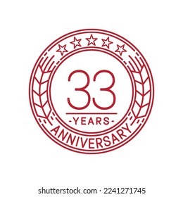 33 years anniversary logo template. 33rd line art vector and illustration.