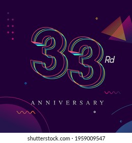 33 years anniversary logo, vector design birthday celebration with colorful geometric background and circles shape.