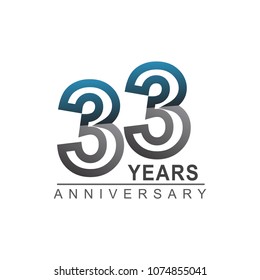 33 years anniversary logotype bold line number with grey and blue color for celebration event isolated on blue background