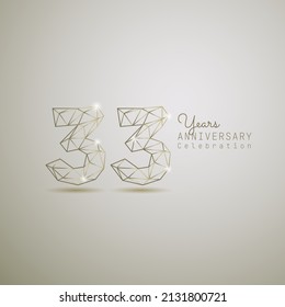 33 years anniversary logotype with gold wireframe low poly style. Vector Template Design Illustration.