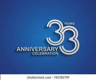 33 years anniversary logotype linked line number with silver color for celebration event isolated on blue background