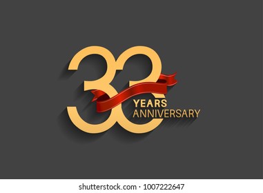 33 years anniversary logotype with red ribbon and golden color for celebration event