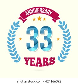 33 Years Anniversary with Low Poly Design and Laurel Ornaments