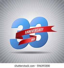 33 years anniversary with red ribbon and shiny background