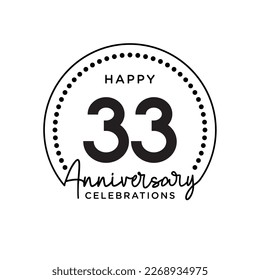 33 years anniversary. Anniversary template design concept, monochrome, design for event, invitation card, greeting card, banner, poster, flyer, book cover and print. Vector Eps10