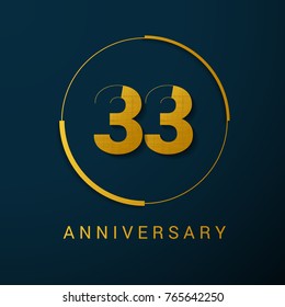 33 Years Anniversary Vector Logo Design Isolated on Dark Background
