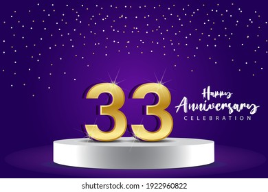 33 Years Anniversary Vector Template Design Illustration. Blue 3d Numbers with podium stage for celebration