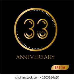 33 years gold anniversary celebration simple logo, isolated on dark background