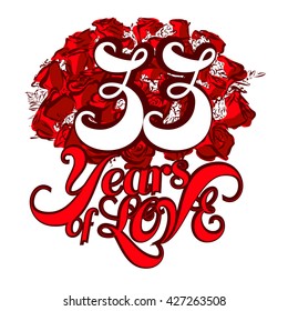 33 Years of Love with nice bouquet of roses, Invitation Card Design, Hand Drawn Vector Artwork