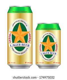 330 and 500 ml. gold and green beer can with label use for beer, lager, soda etc.
