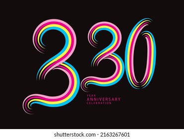 330 number design vector, graphic t shirt, 330 years anniversary celebration logotype colorful line,330th birthday logo, Banner template, logo number elements for invitation card, poster, t-shirt.