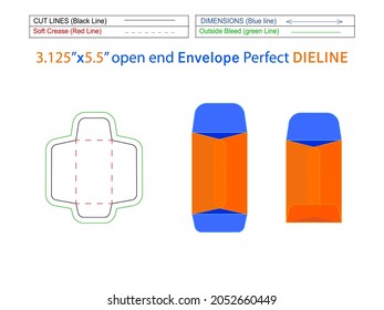 3.375x6 inch Catalog envelope or open end envelopedieline template and 3D envelope editable easily resizable