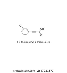 Estrutura esquelética do ácido 3-(3-clorofenil)-2-propinóico Ilustração esquemática do composto ácido arílico halogenado. Diagrama simples, fórmula química.