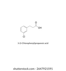 Estrutura esquelética do ácido 3-(3-clorofenil)propanóico Ilustração esquemática do composto de ácido aril-propanóico halogenado. Diagrama simples, fórmula química.