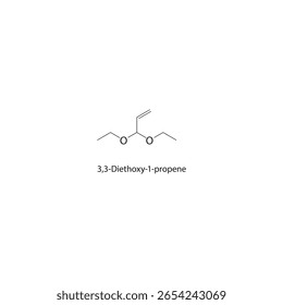 3,3-Diethoxy-1-propene skeletal structure. acetal alkene compound schematic illustration. Simple diagram, chemical formula.