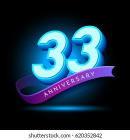 33rd Anniversary 3D text with glow effect .celebration vector  template design