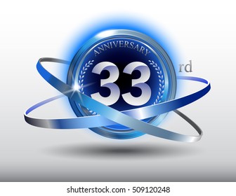 33rd anniversary with blue ring and laurel on white background