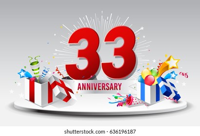 33rd Anniversary celebration background. stock vector template