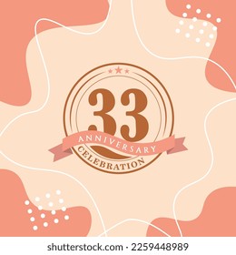 33rd anniversary celebration logo vector design with brown color background and  brown color later abstract design 