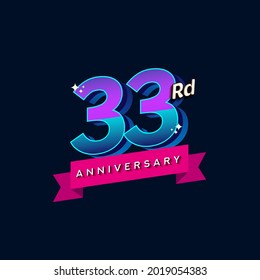 33rd anniversary celebration logotype colorful design. Simple and retro anniversary logotype design.