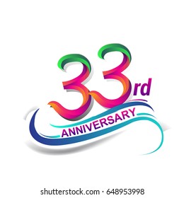 33rd anniversary celebration logotype green and red colored. thirty three years birthday logo on white background.