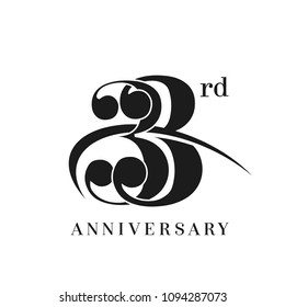 33rd Anniversary Celebration simple monogram Design. pictogram vector icon, simple years birthday logo label, black and white stamp isolated