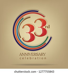 33rd Anniversary colorful with brown background, for greeting cards